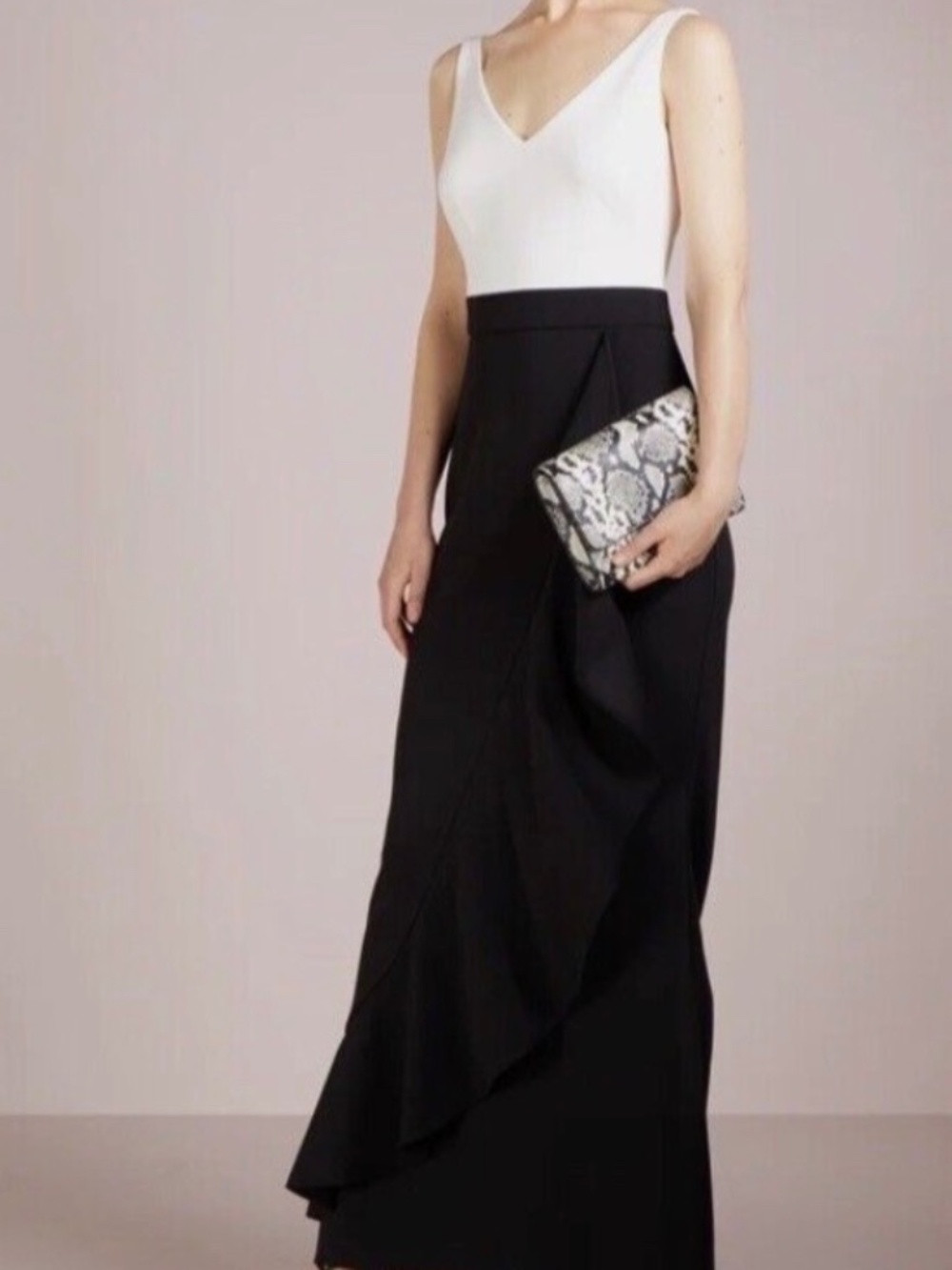 ⭐️ Lauren Ralph Lauren Black White Long Dress Ruffle Evening Gown - size 10